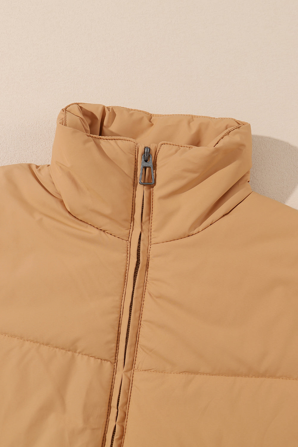 Solid Zip Up Pocketed Puffer Coat