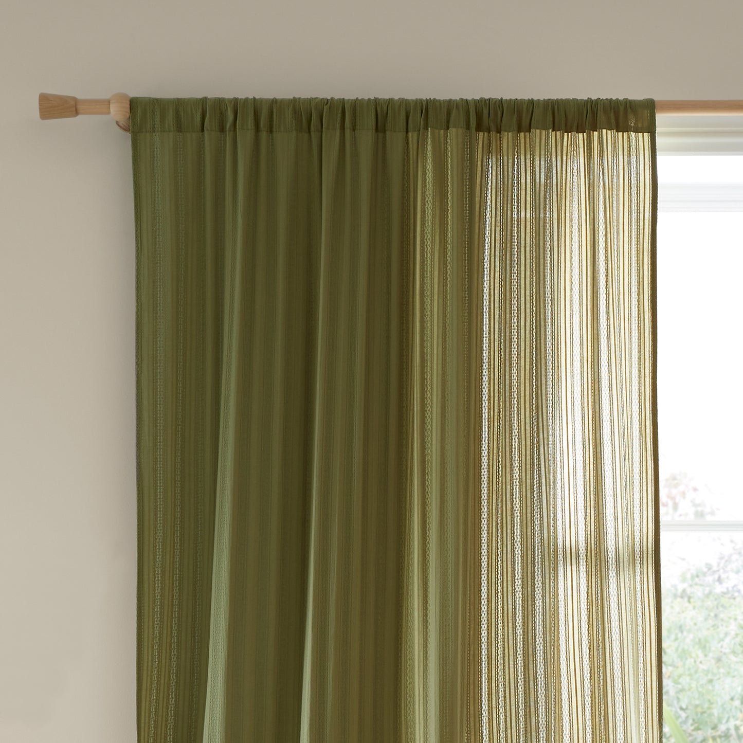 Zofia Broderie Cotton Anglaise Tab Top Voile Curtain Panel in Olive by Pineapple Elephant