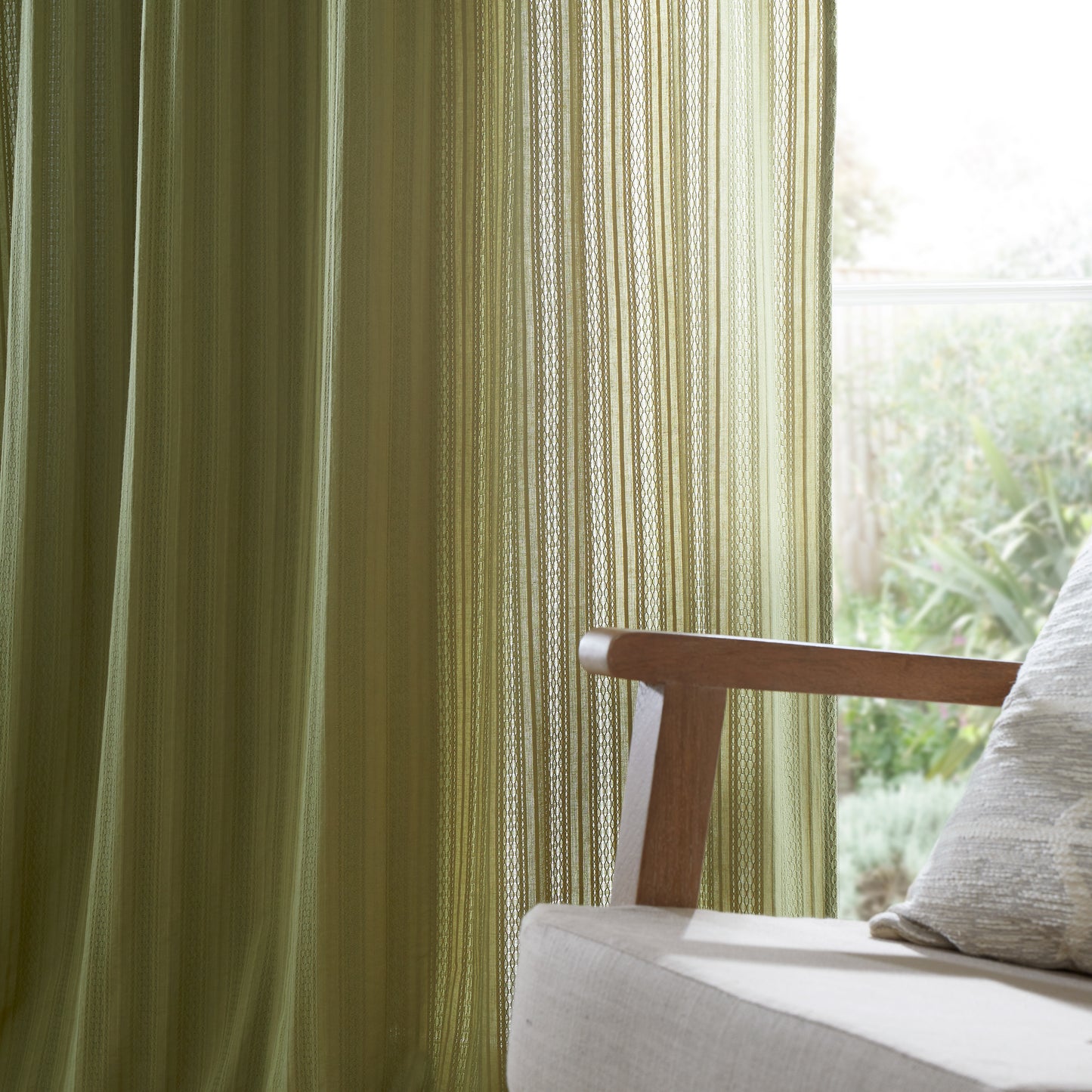 Zofia Broderie Cotton Anglaise Tab Top Voile Curtain Panel in Olive by Pineapple Elephant