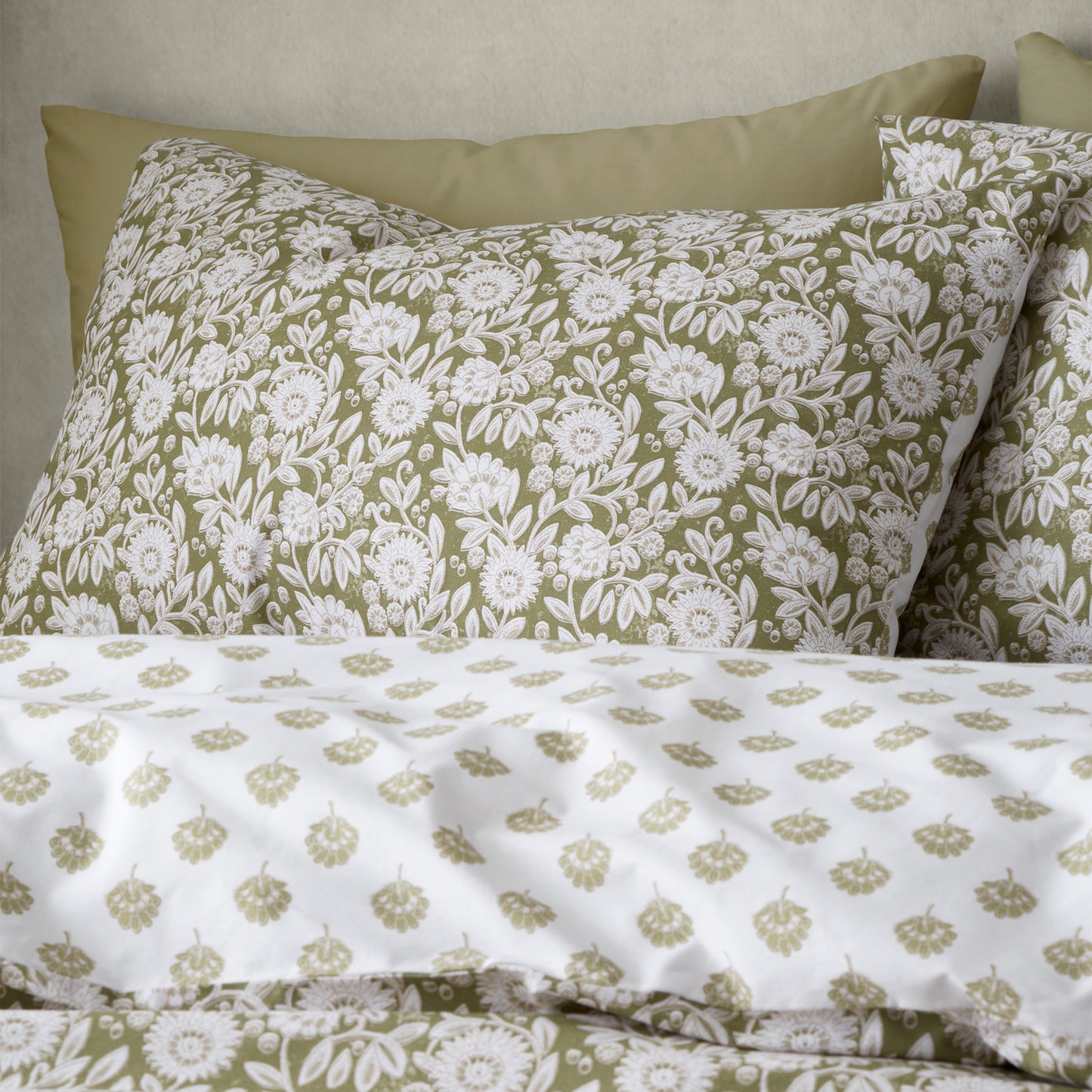 Tangier Floral Duvet Cover Set by Pineapple Elephant in Olive Green