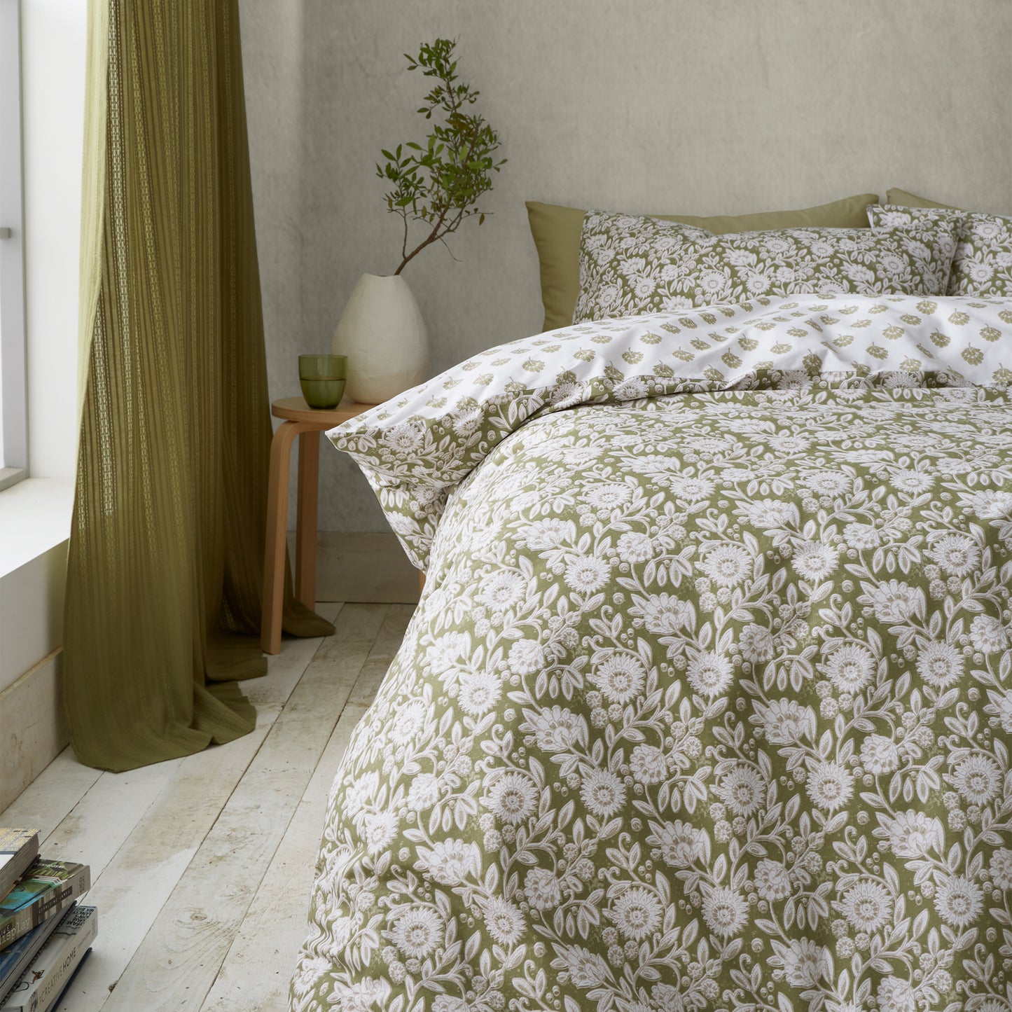 Tangier Floral Duvet Cover Set by Pineapple Elephant in Olive Green