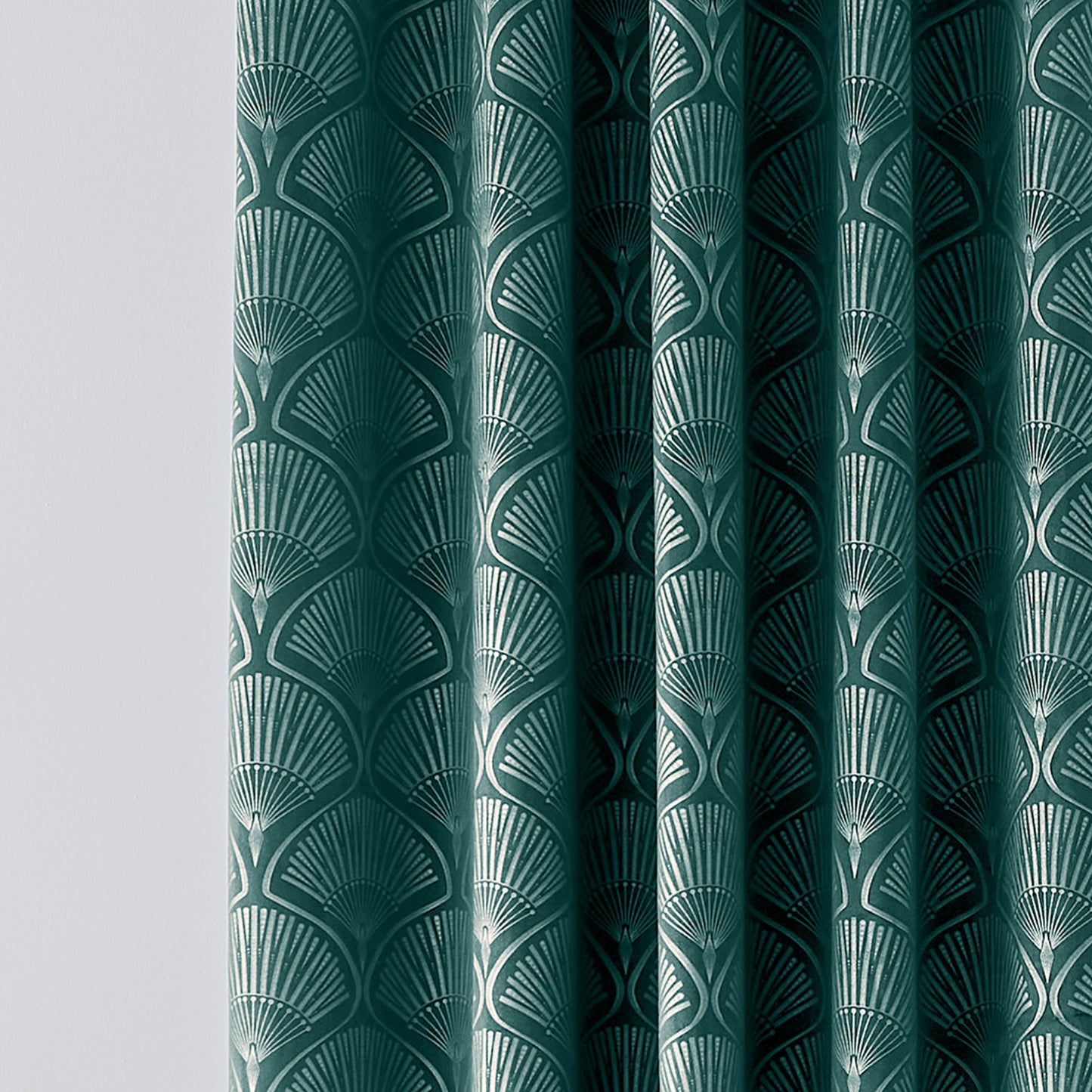 Art Deco Pearl Lined Eyelet Curtains in Teal by Catherine Lansfield