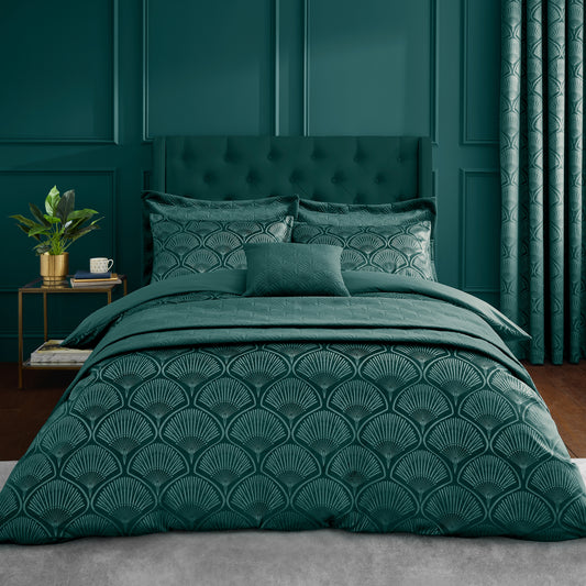 Art Deco Pearl Embellished Duvet Cover Set in Teal by Catherine Lansfield