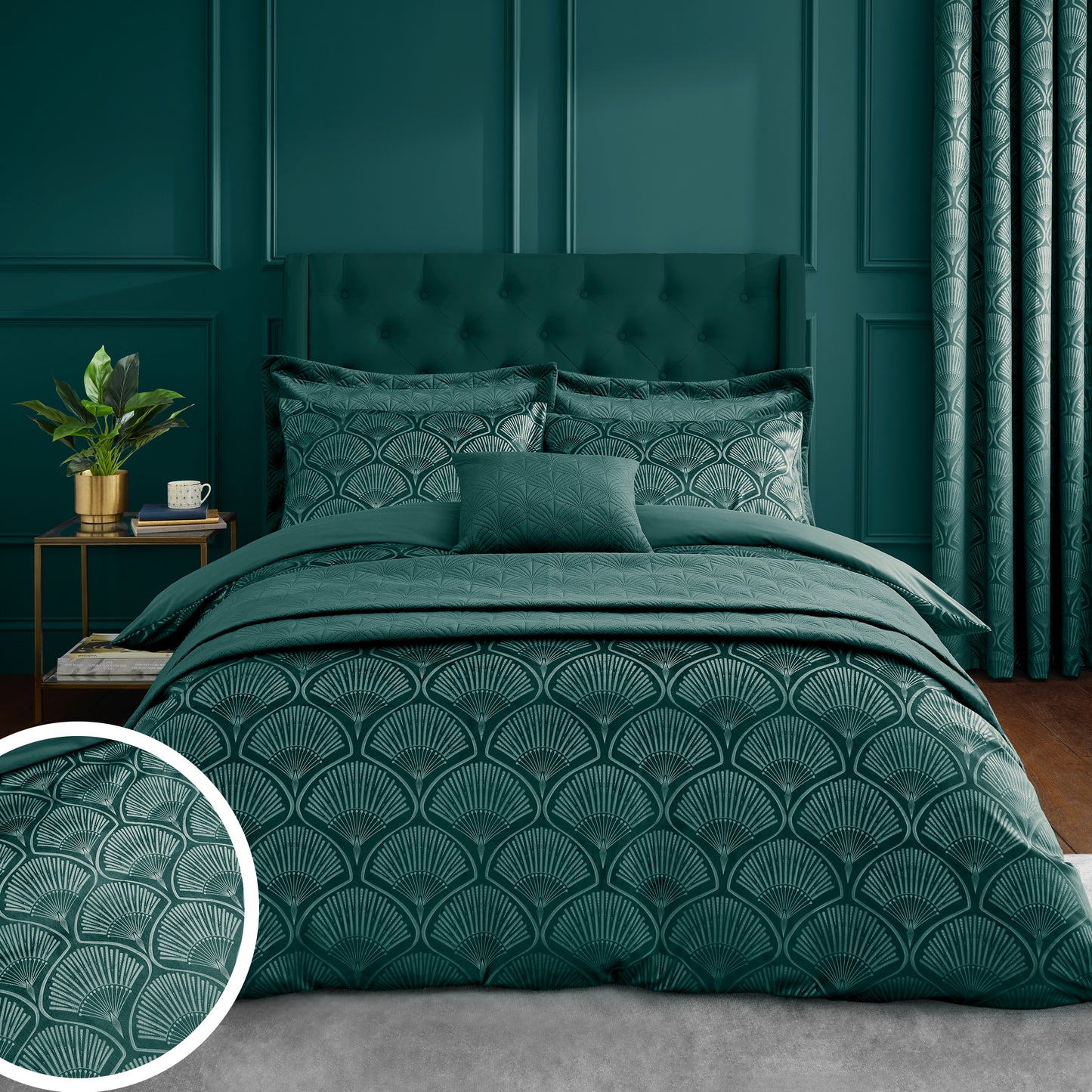 Art Deco Pearl Embellished Duvet Cover Set in Teal by Catherine Lansfield