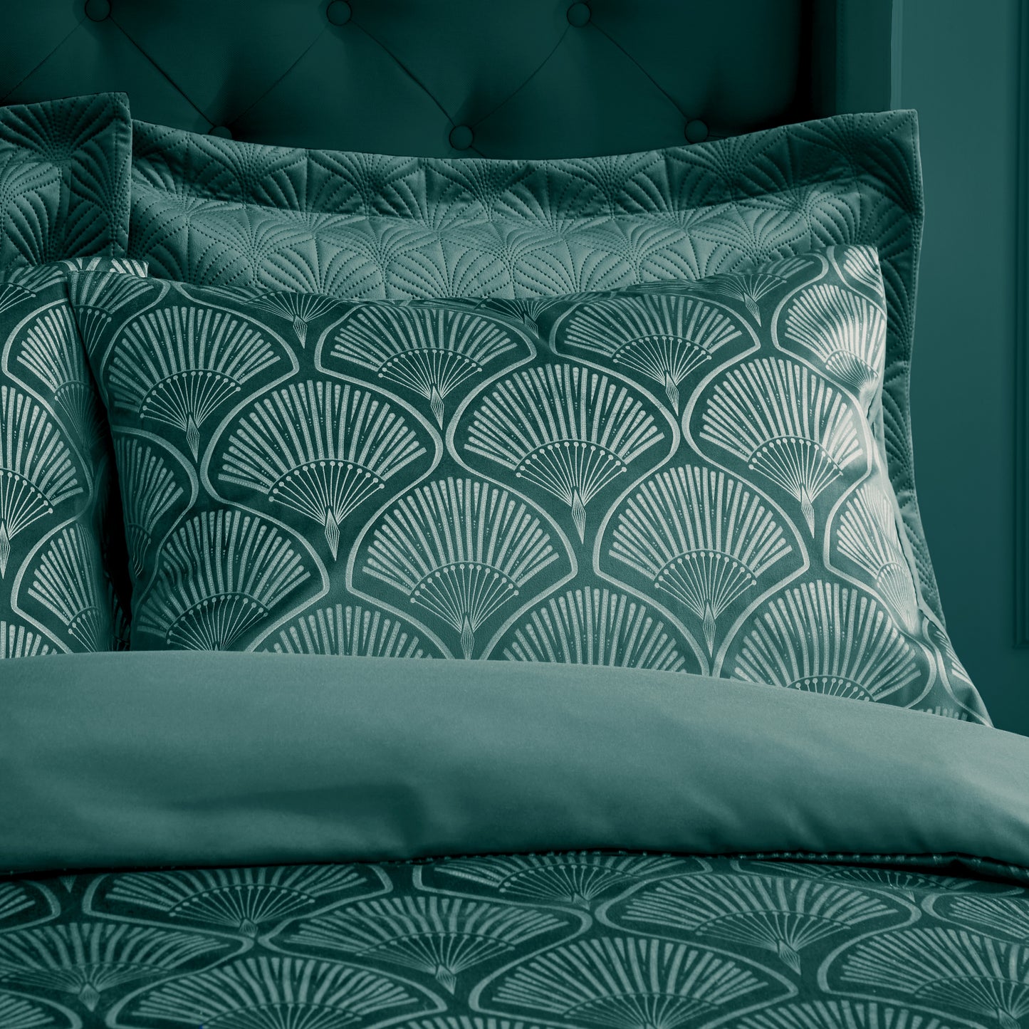 Art Deco Pearl Embellished Duvet Cover Set in Teal by Catherine Lansfield