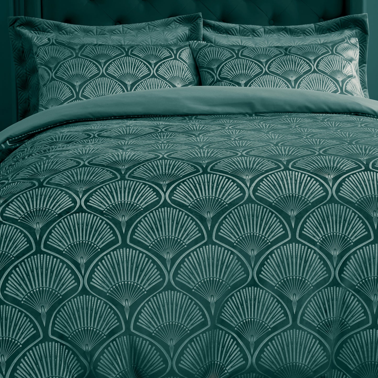 Art Deco Pearl Embellished Duvet Cover Set in Teal by Catherine Lansfield