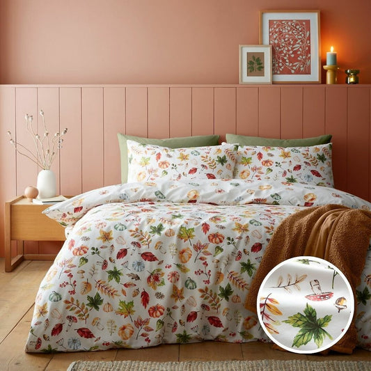 Autumn Pumpkins Reversible Duvet Cover Set in Orange by Catherine Lansfield