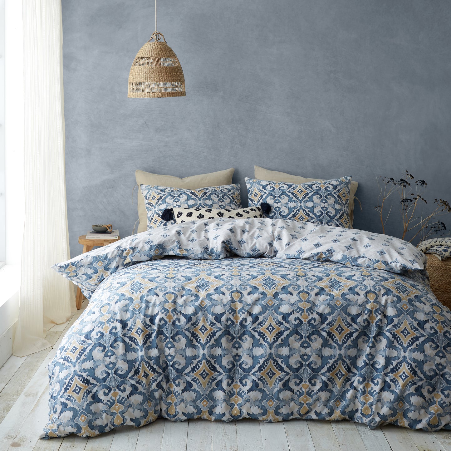 Inara Ikat Duvet Cover Set by Pineapple Elephant in Indigo Blue