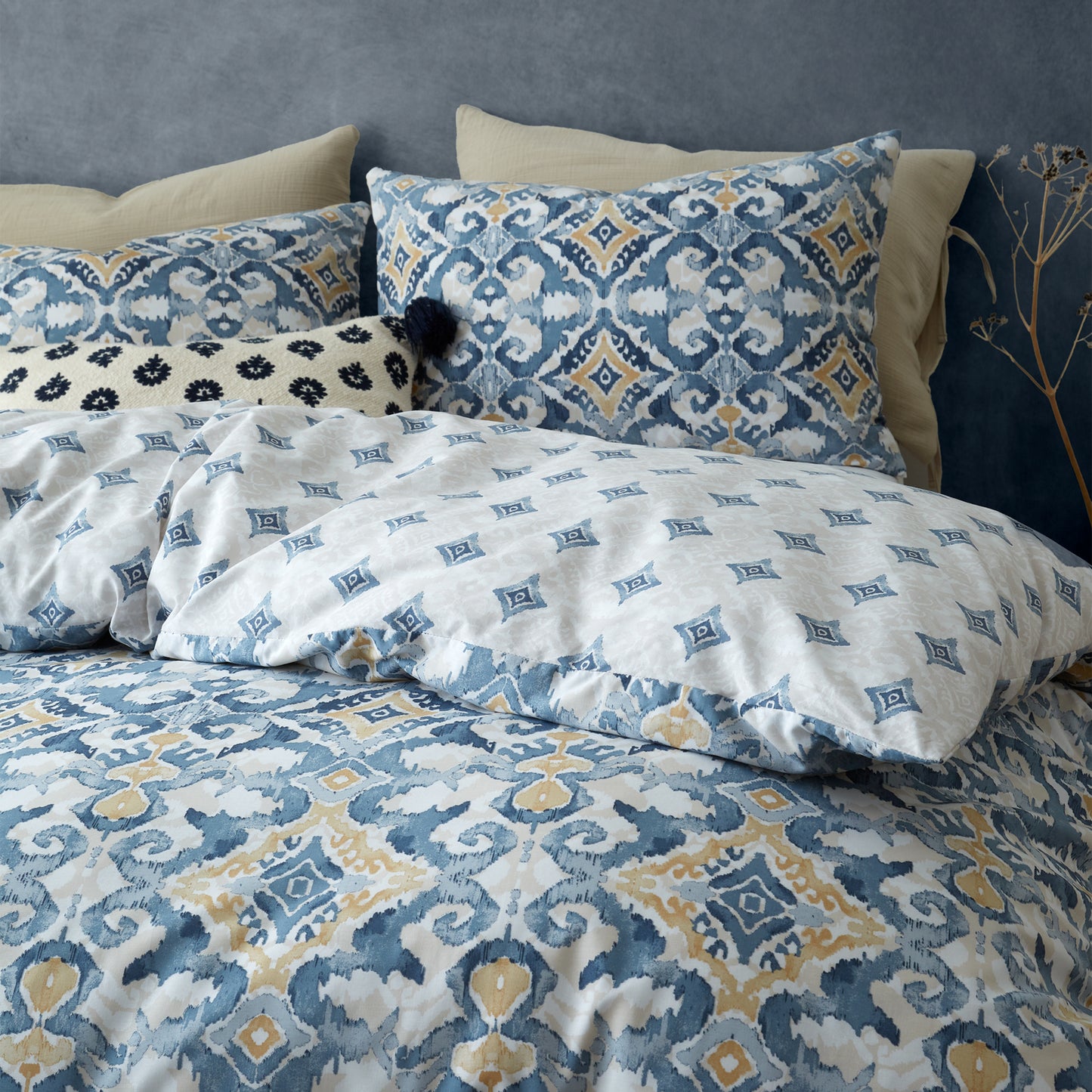 Inara Ikat Duvet Cover Set by Pineapple Elephant in Indigo Blue