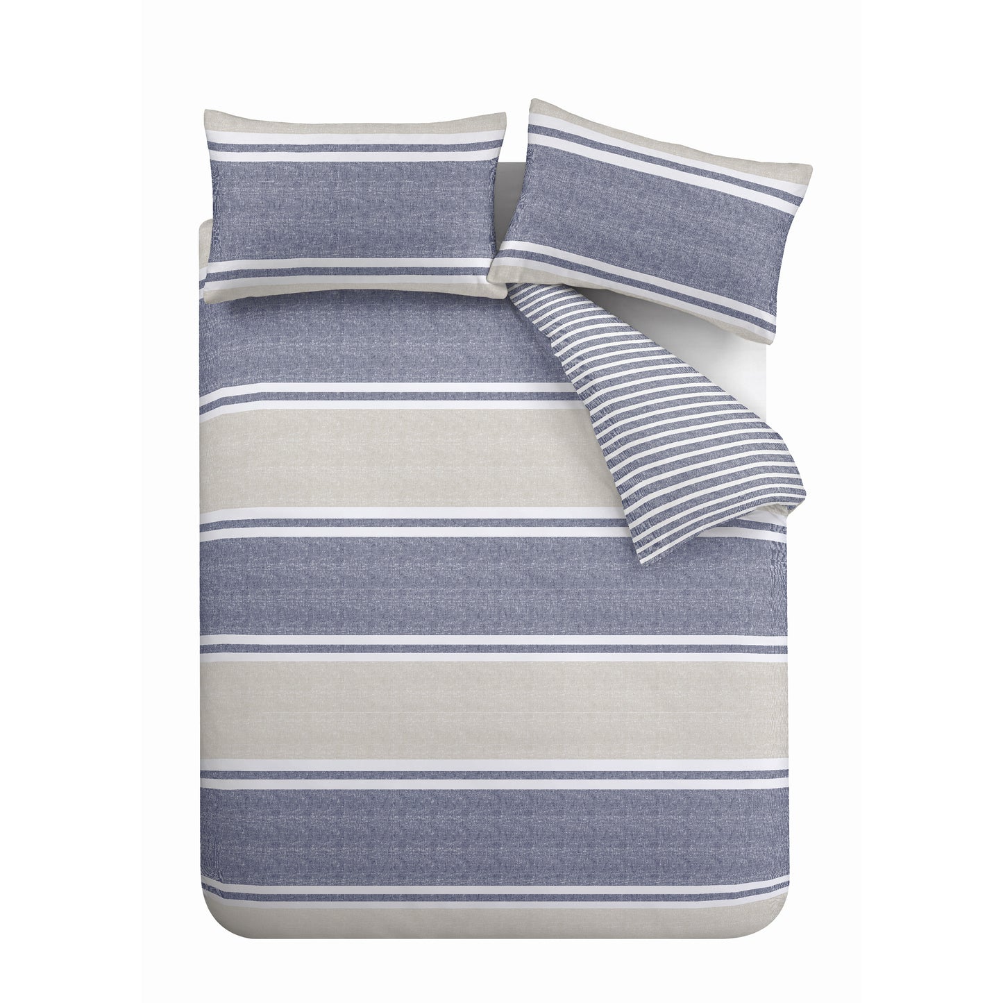 Textured Banded Stripe Reversible Duvet Cover Set in Blue by Catherine Lansfield