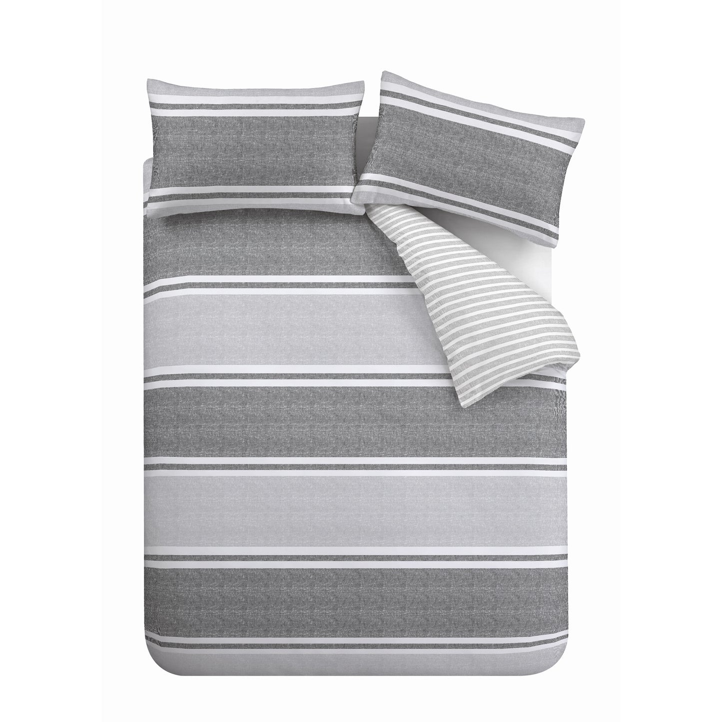 Textured Banded Stripe Reversible Duvet Cover Set in Charcoal by Catherine Lansfield