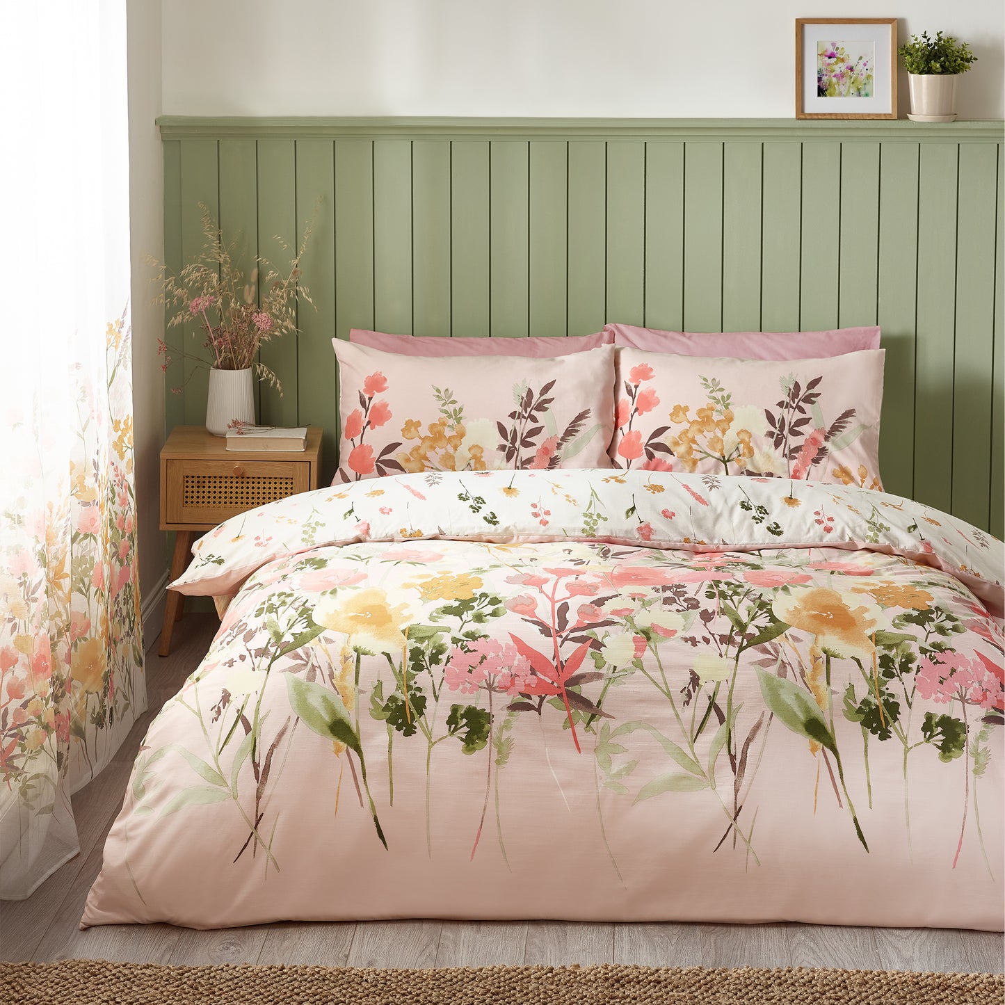 Countryside Floral Reversible Duvet Cover Set in Pink by Catherine Lansfield