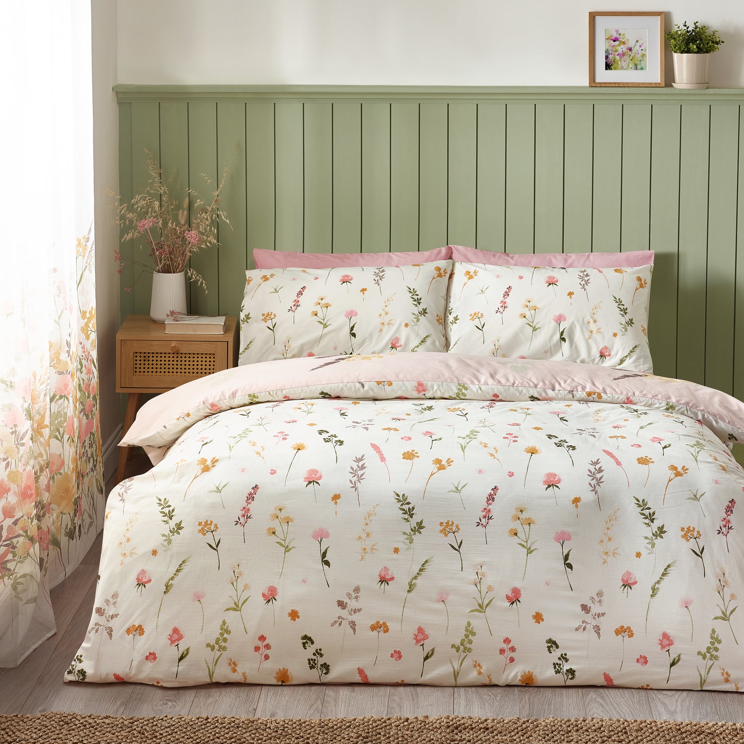 Countryside Floral Reversible Duvet Cover Set in Pink by Catherine Lansfield