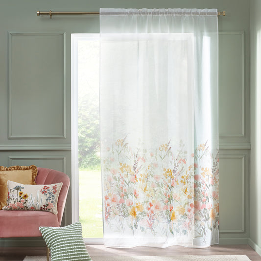 Countryside Floral Slot Top Voile Curtain Panel in White by Catherine Lansfield