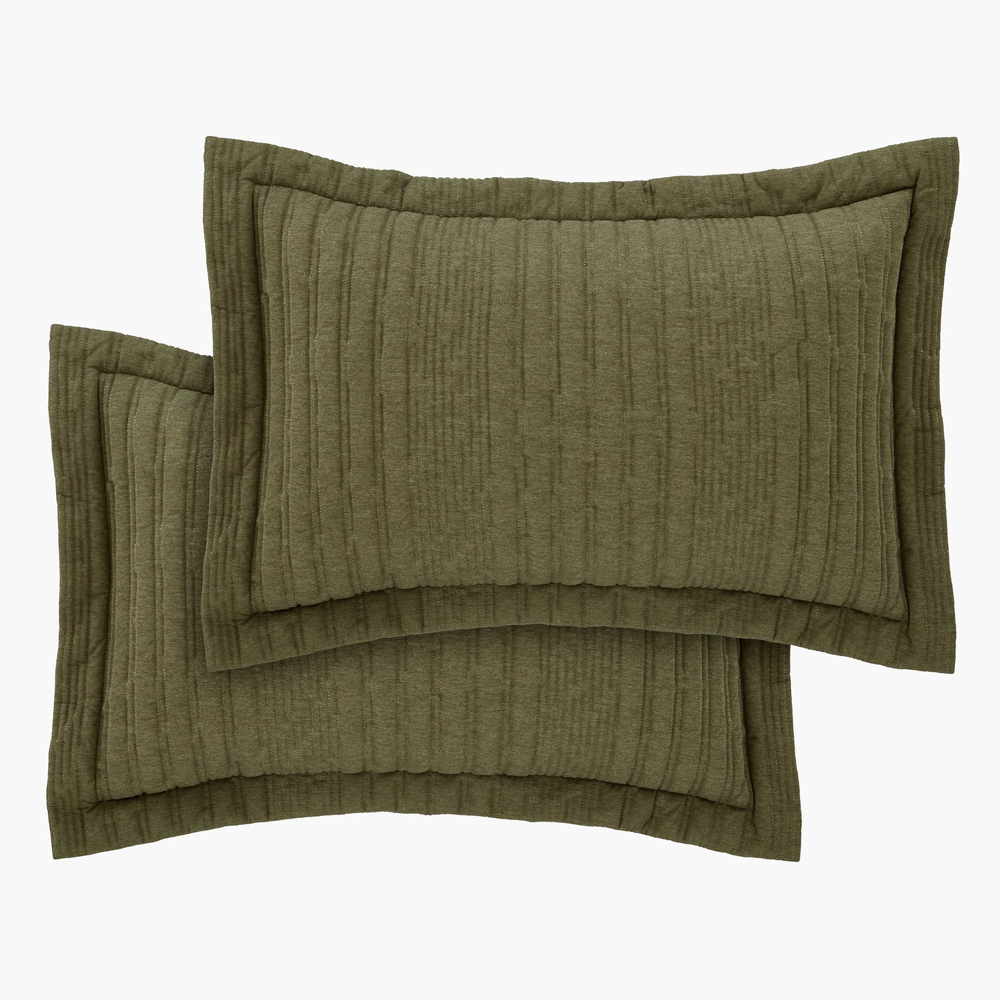 Tamba Jersey Stripe Quilted Oxford Pillowcase Pair in Olive by Pineapple Elephant