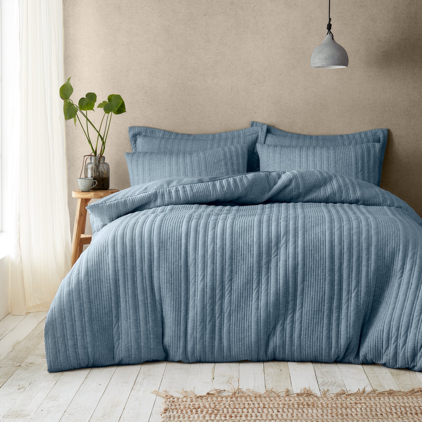 Tamba Jersey Stripe Quilted Duvet Cover Set in Chambray Blue by Pineapple Elephant