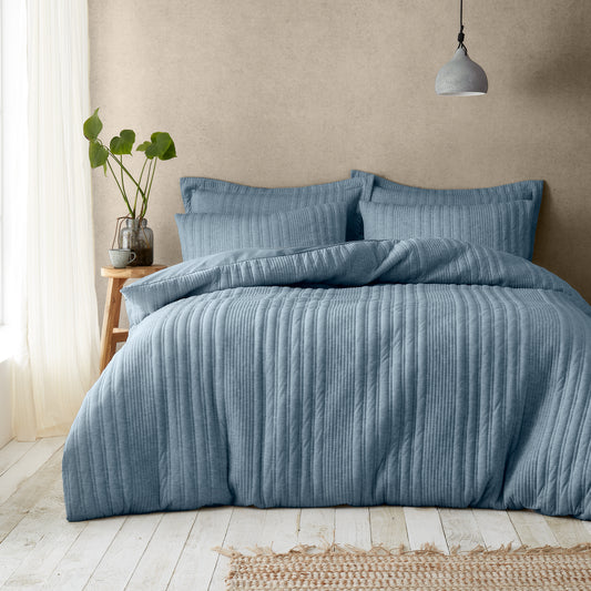 Tamba Jersey Stripe Quilted Duvet Cover Set in Chambray Blue by Pineapple Elephant