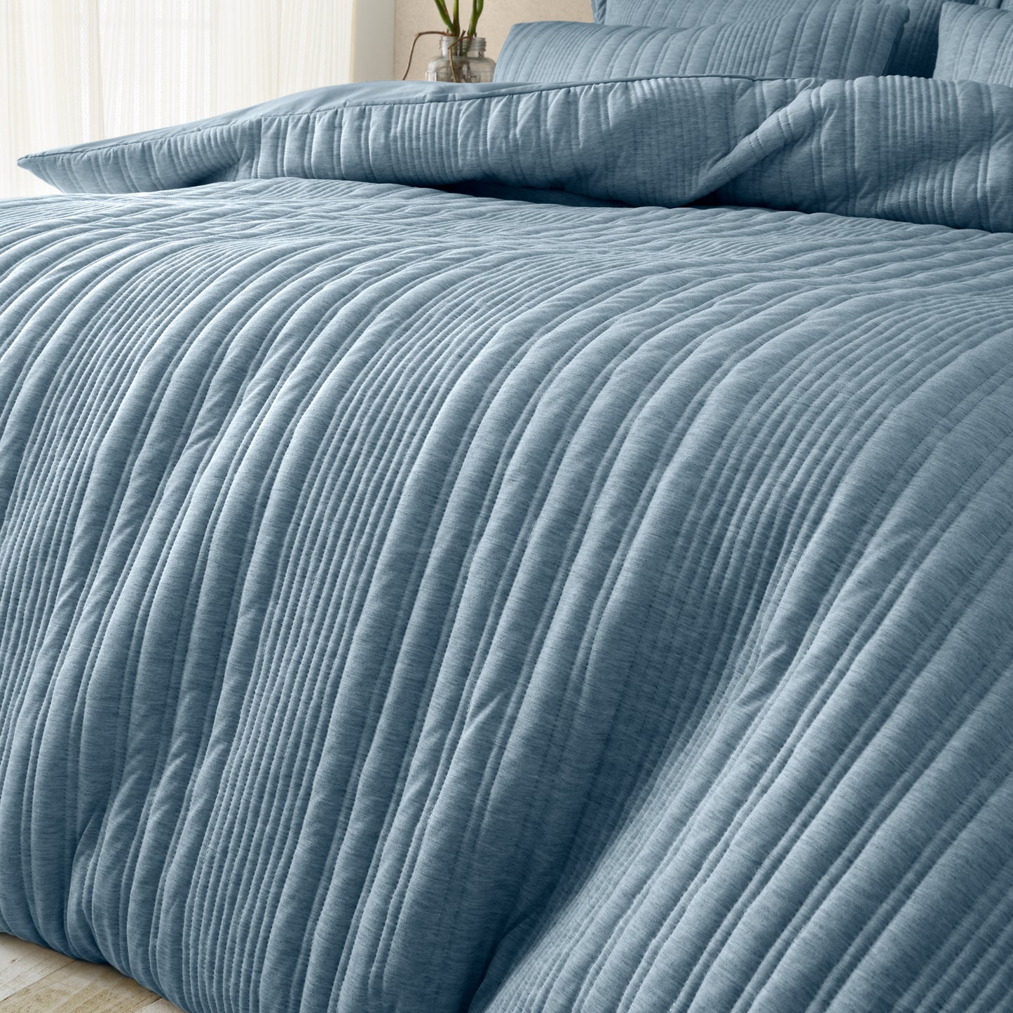 Tamba Jersey Stripe Quilted Duvet Cover Set in Chambray Blue by Pineapple Elephant