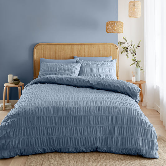 Seersucker Duvet Cover Set in Lansfield Blue by Catherine Lansfield