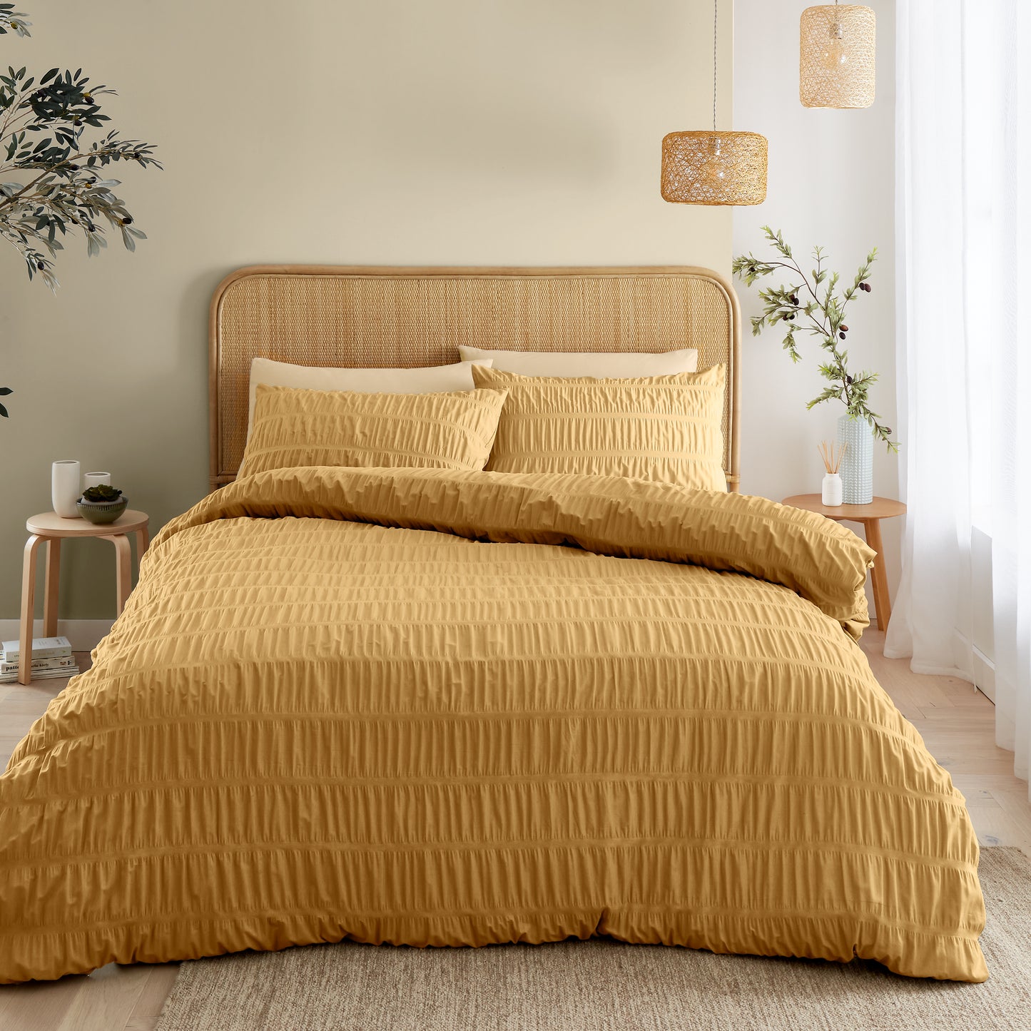 Seersucker Duvet Cover Set in Caramel by Catherine Lansfield