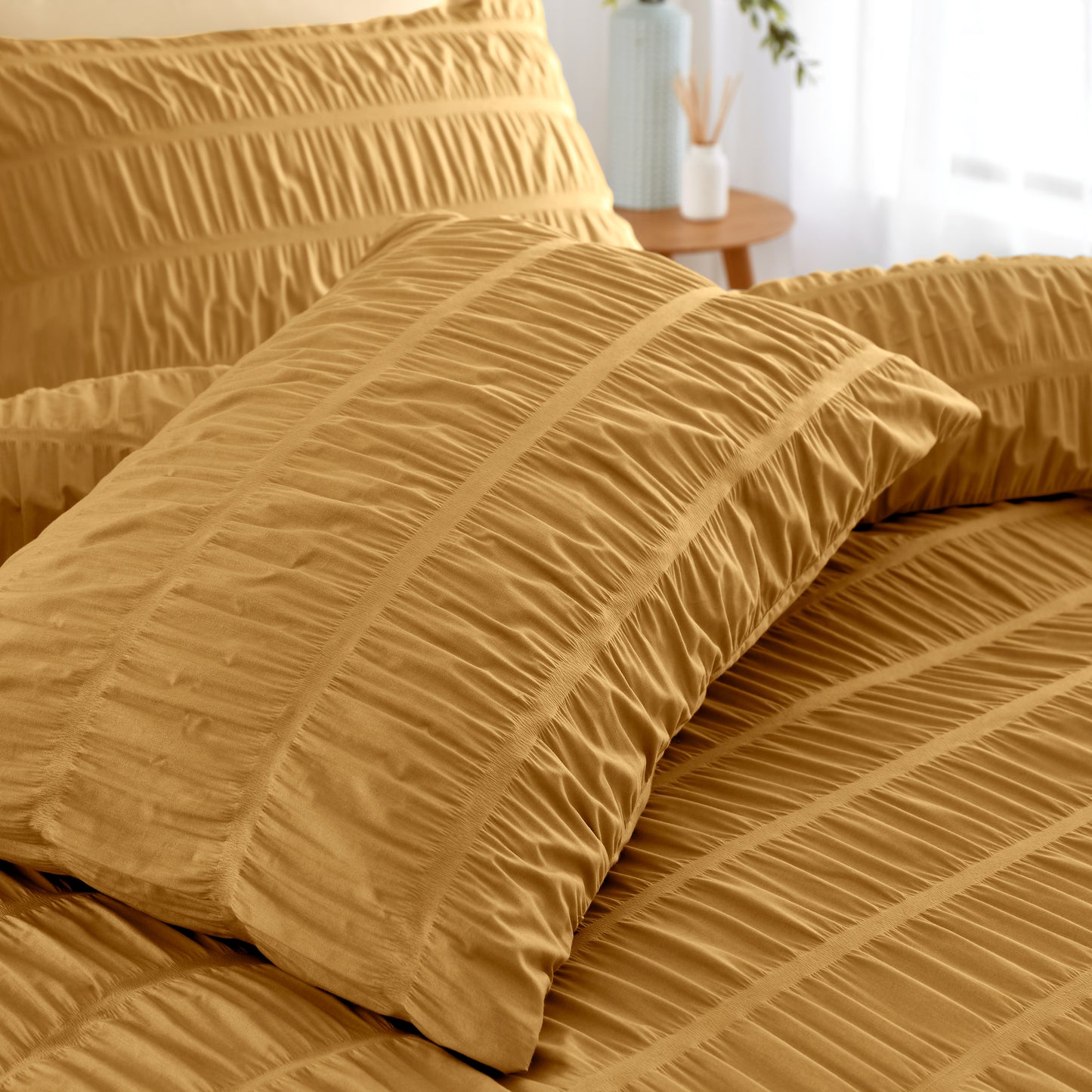 Seersucker Duvet Cover Set in Caramel by Catherine Lansfield