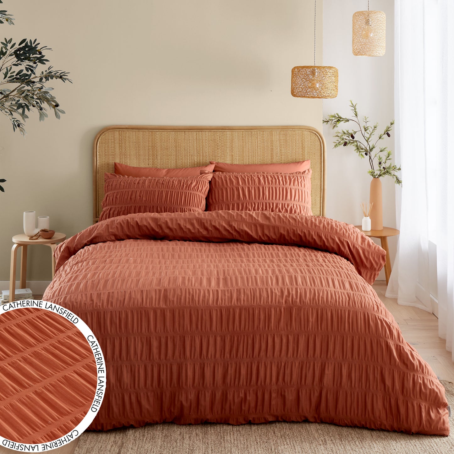 Seersucker Duvet Cover Set in Terracotta by Catherine Lansfield