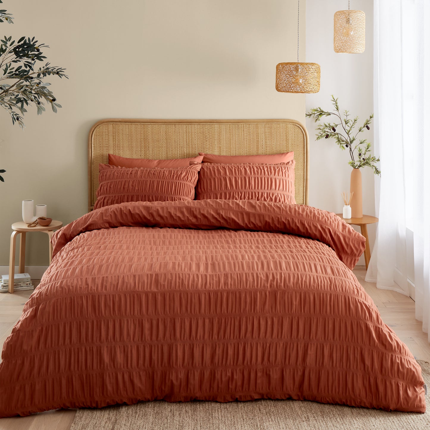 Seersucker Duvet Cover Set in Terracotta by Catherine Lansfield