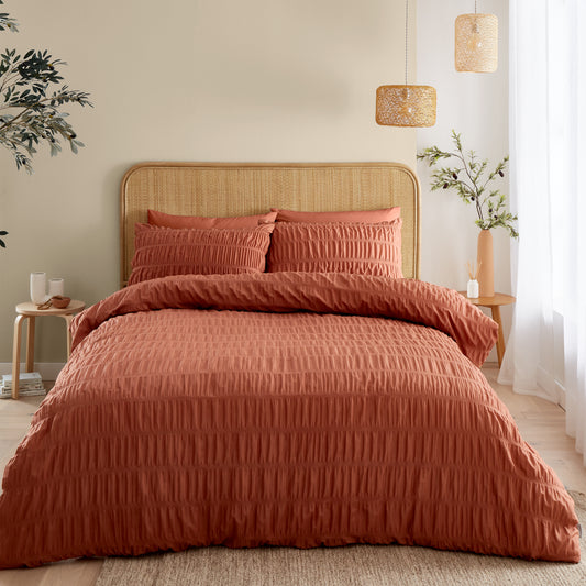 Seersucker Duvet Cover Set in Terracotta by Catherine Lansfield