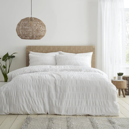 Seersucker Duvet Cover Set in White by Catherine Lansfield