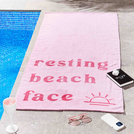 Summer Resting Beach Face Cotton Beach Towel in Pink by Sassy B