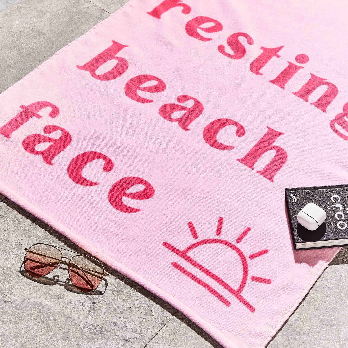 Summer Resting Beach Face Cotton Beach Towel in Pink by Sassy B
