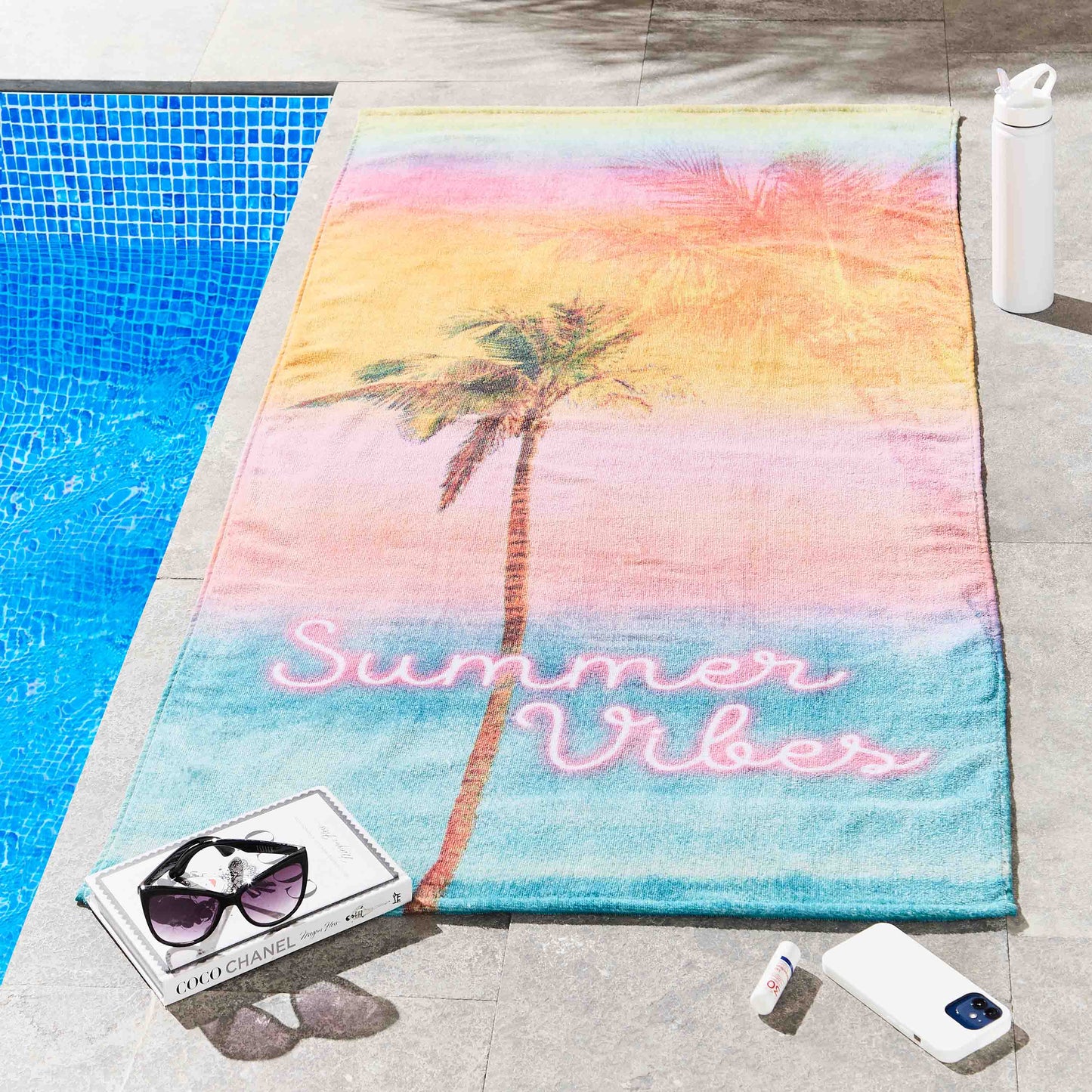 Summer Vibes Cotton Beach Towel in White by Sassy B