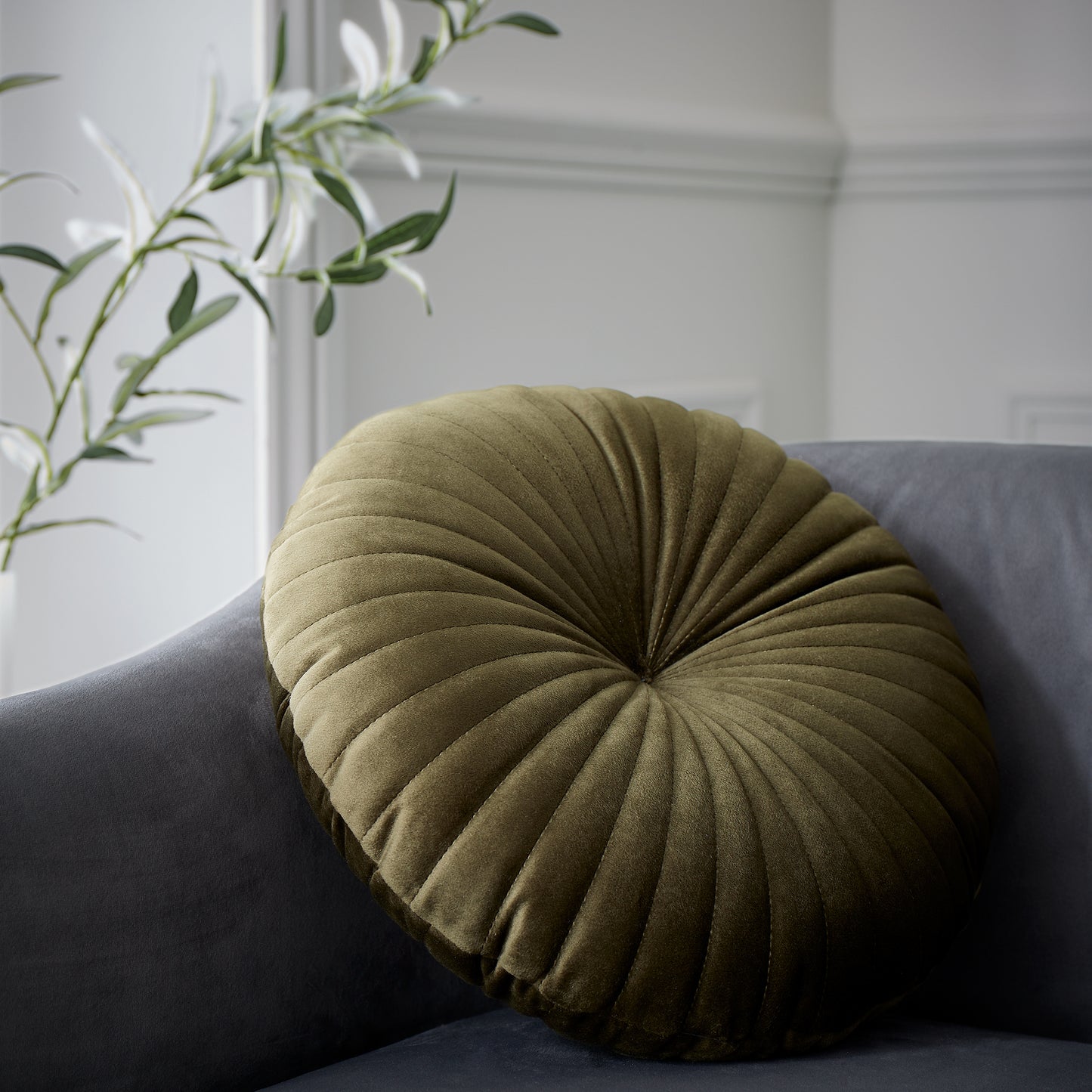 Olive Green Round Soft Touch Cushion