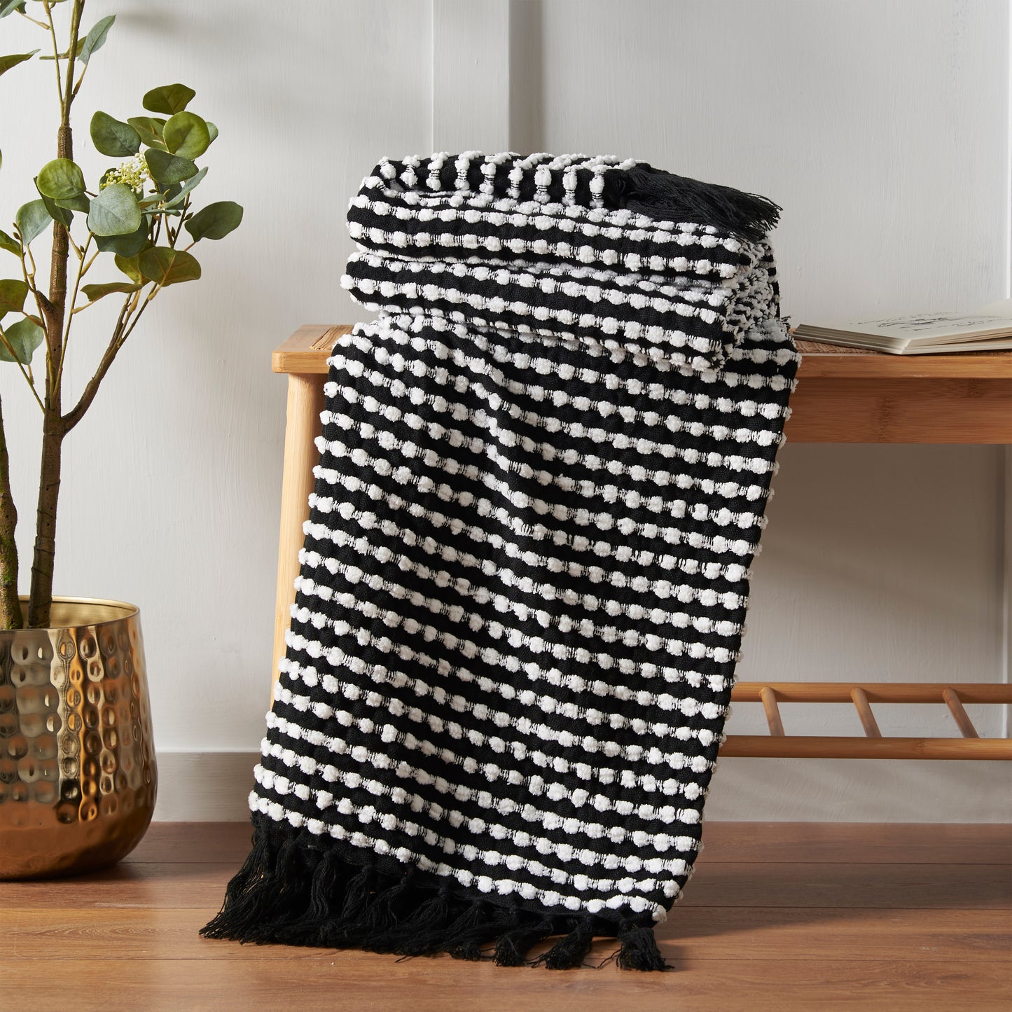 Stab Stitch Blanket Throw in Black by Catherine Lansfield