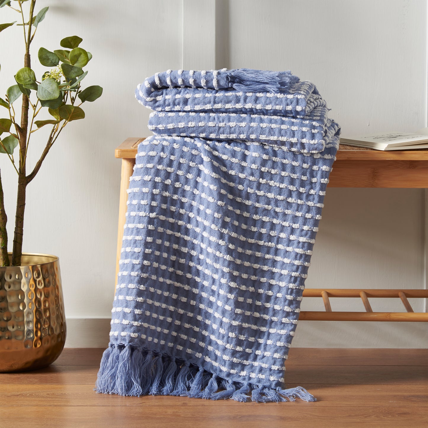 Stab Stitch Blanket Throw in Blue by Catherine Lansfield