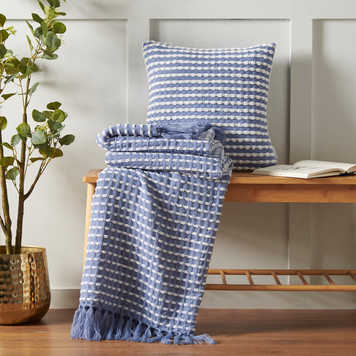 Stab Stitch Blanket Throw in Blue by Catherine Lansfield