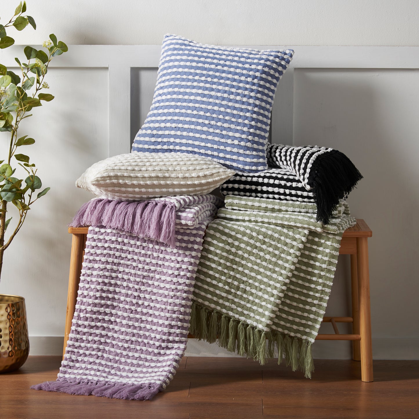 Stab Stitch Blanket Throw in Blue by Catherine Lansfield