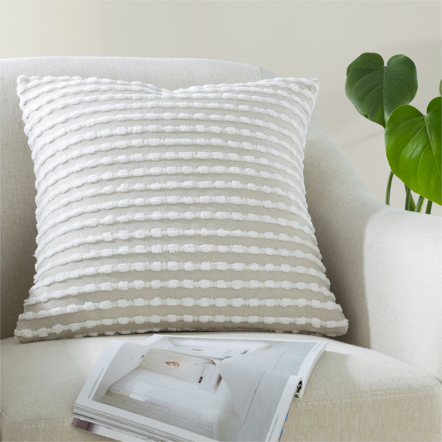 Stab Stitch Filled Cushion in Natural by Catherine Lansfield