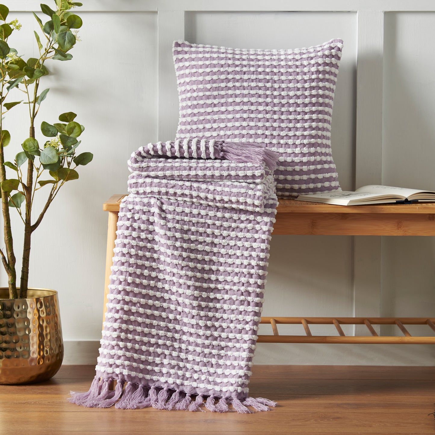 Stab Stitch Fileld Cushion in Lilac by Catherine Lansfield