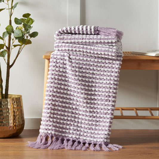 Stab Stitch Blanket Throw in Lilac by Catherine Lansfield