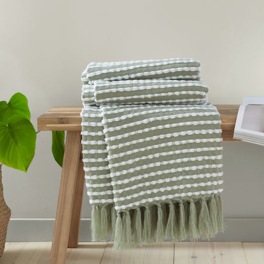 Stab Stitch Blanket Throw in Sage by Catherine Lansfield