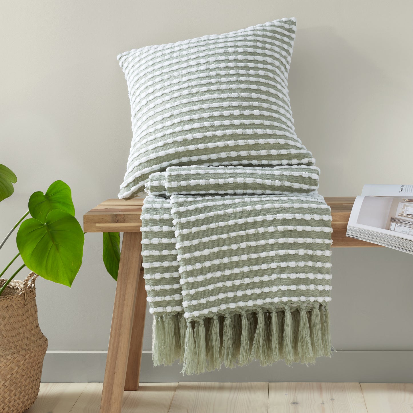 Stab Stitch Blanket Throw in Sage by Catherine Lansfield