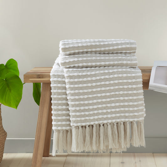 Stab Stitch Blanket Throw in Natural by Catherine Lansfield