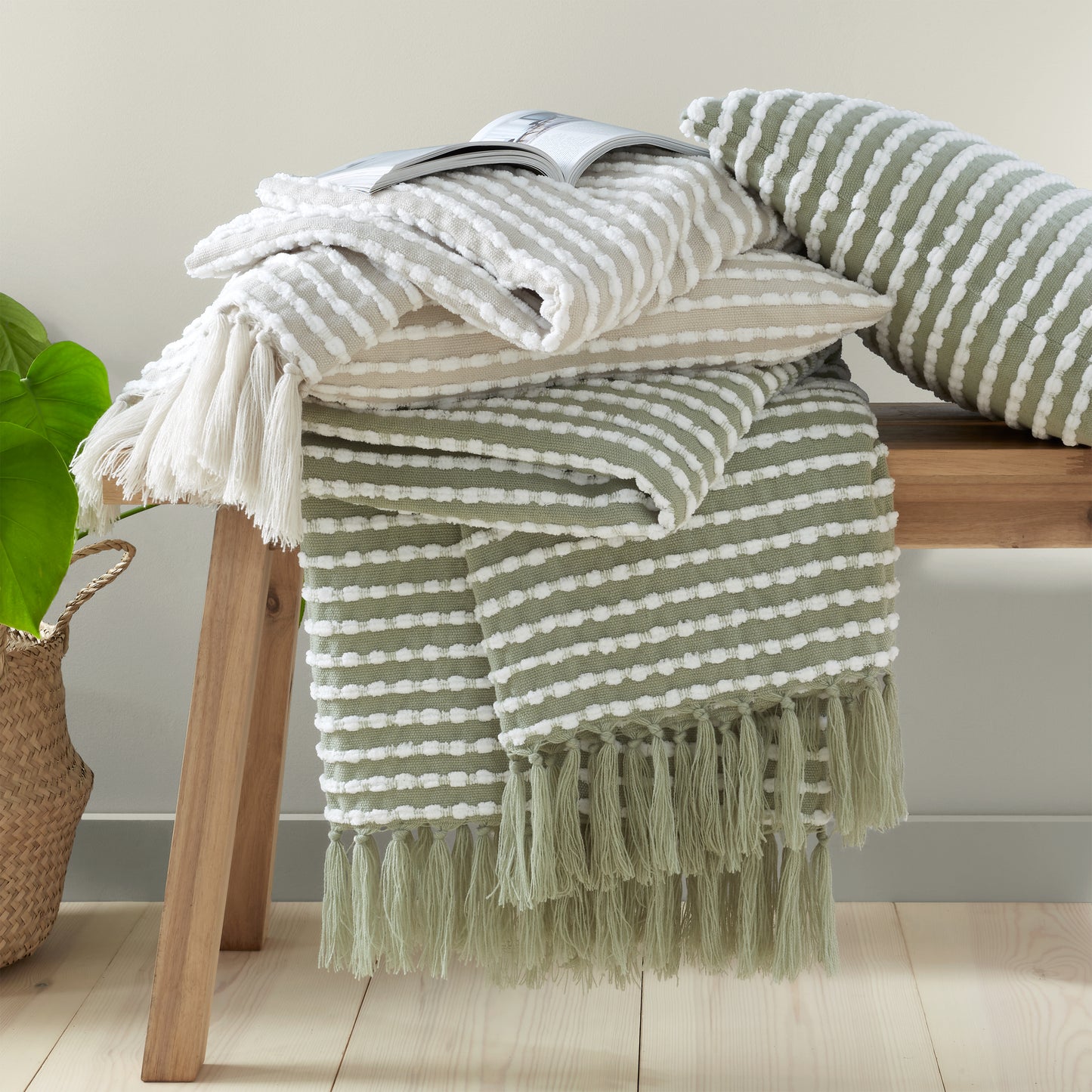 Stab Stitch Blanket Throw in Sage by Catherine Lansfield