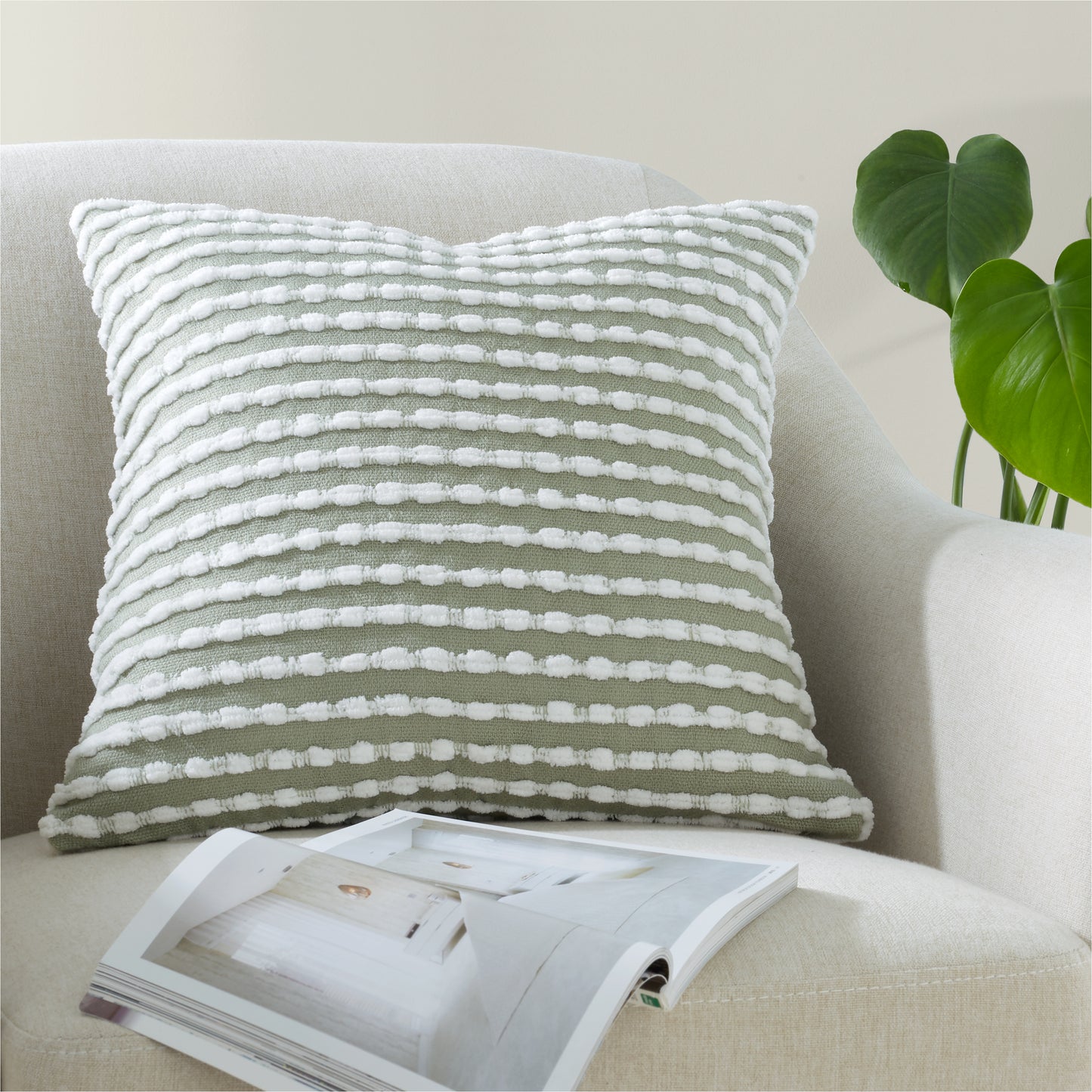 Stab Stitch Fileld Cushion in Sage by Catherine Lansfield