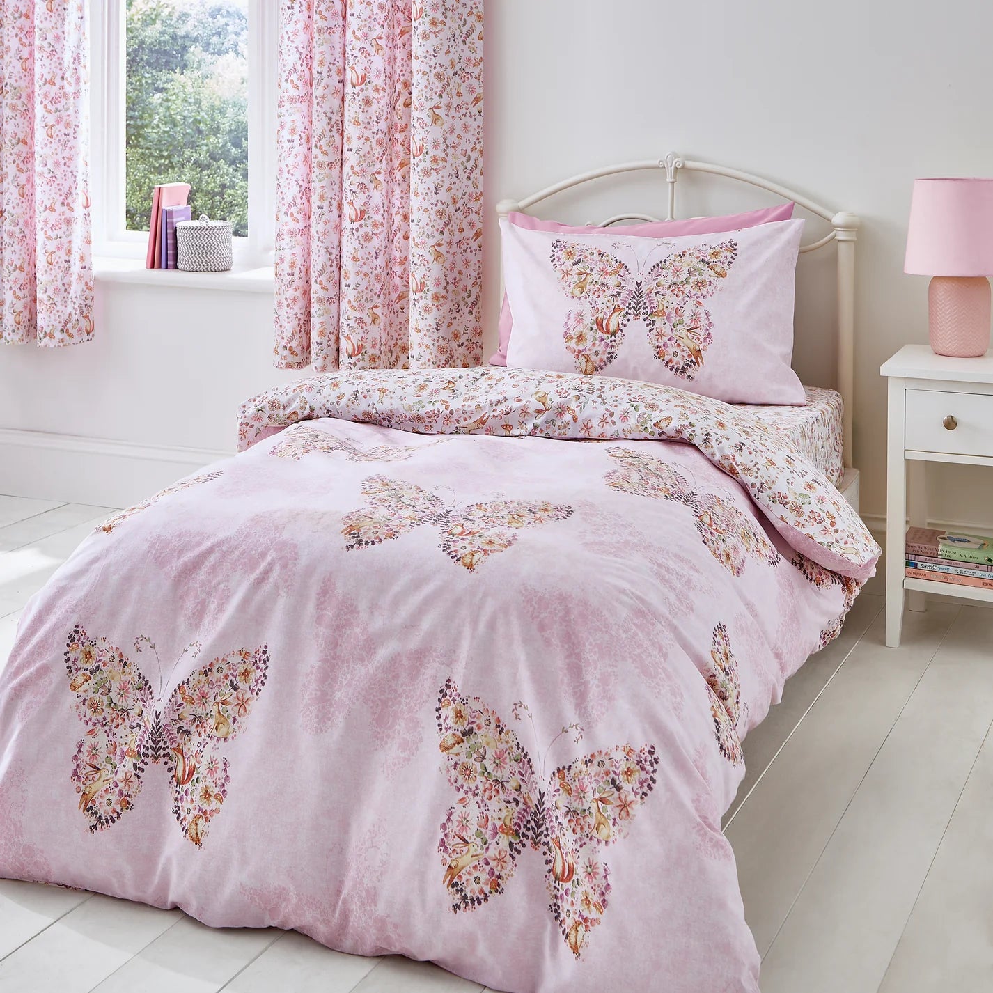 Enchanted Butterfly Reversible Pink Duvet Cover Set by Catherine Lansfield kids