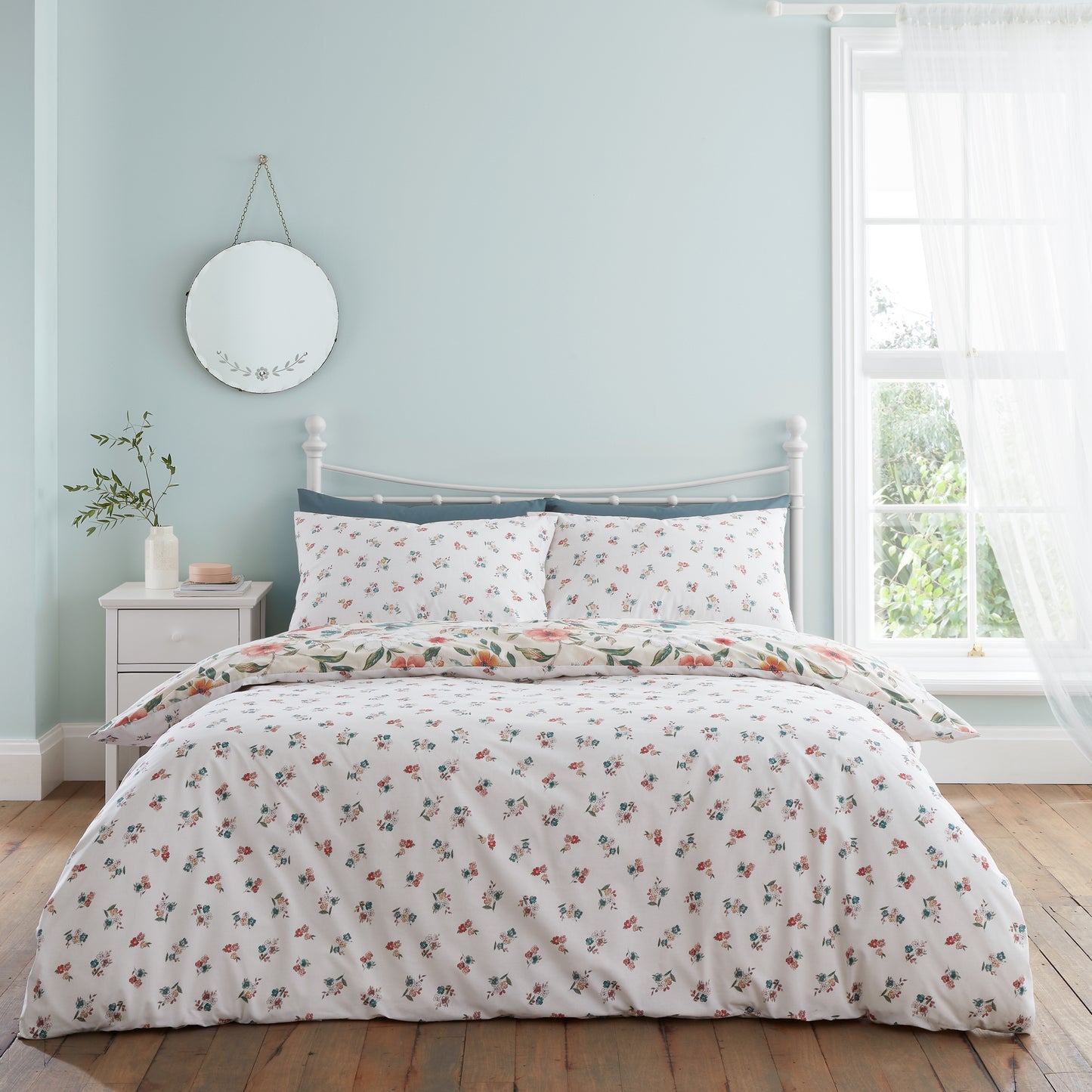 Pippa Floral Birds Reversible Duvet Cover Set in Natural by Catherine Lansfield