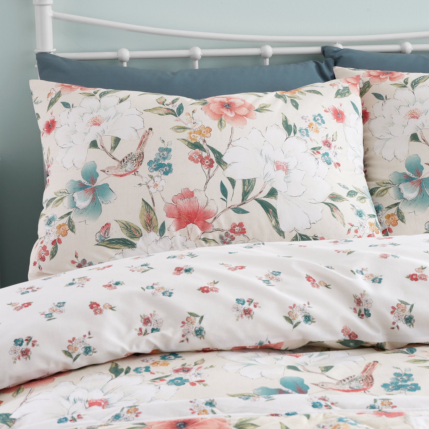 Pippa Floral Birds Reversible Duvet Cover Set in Natural by Catherine Lansfield