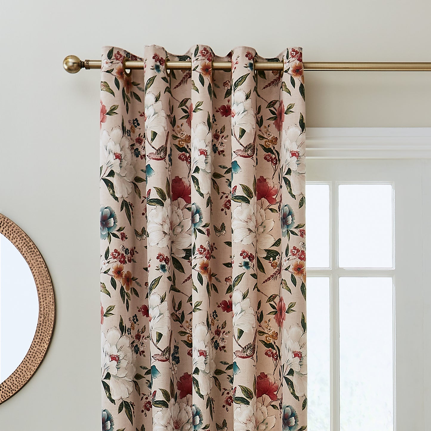 Pippa Floral Birds Eyelet Curtains in Natural by Catherine Lansfield