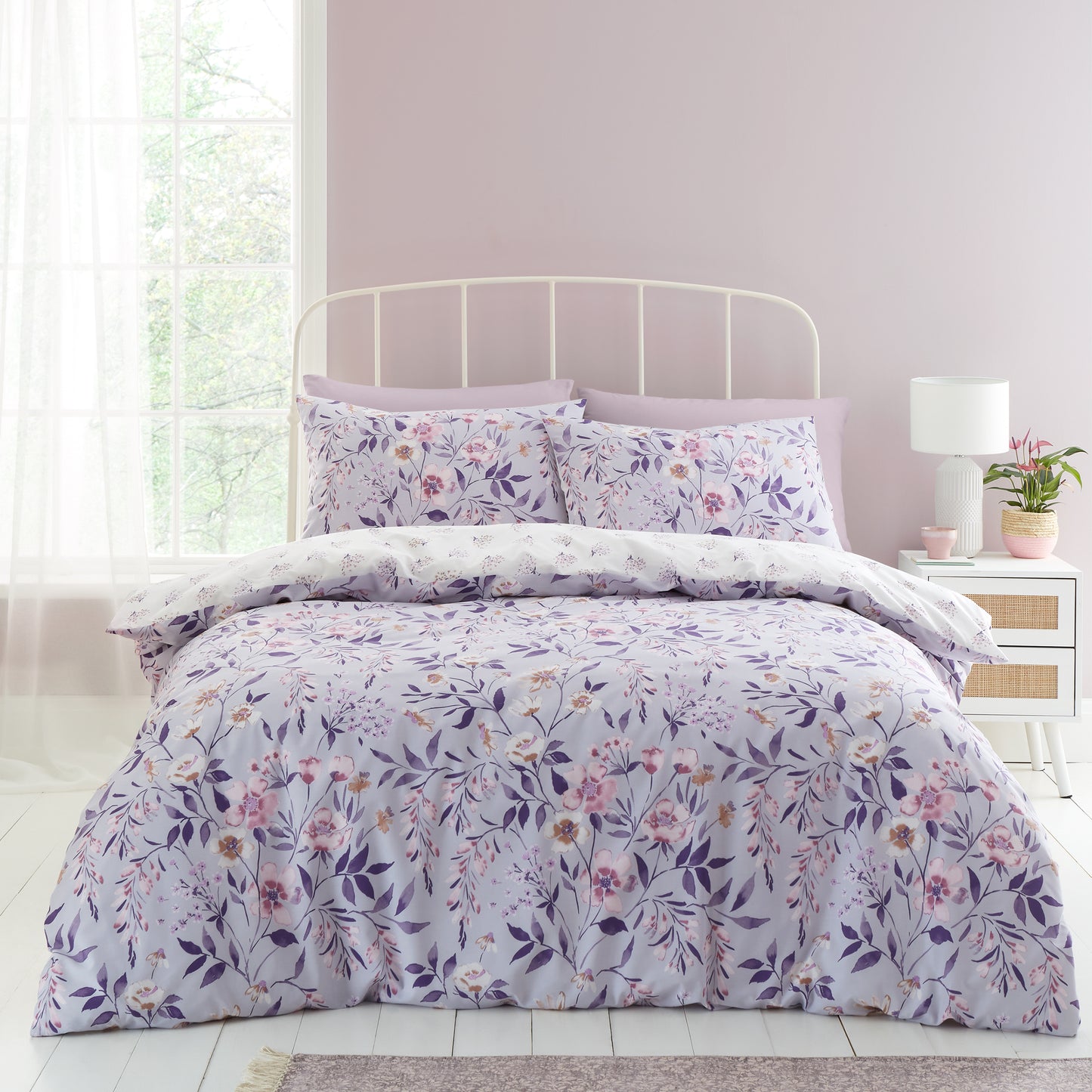 Isadora Floral Reversible Lilac Duvet Cover Set by Catherine Lansfield